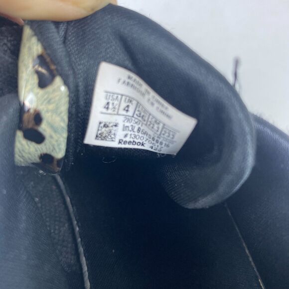 Reebok Royal 422 Sports Shoes Girls Size 4.5 Black Leopard Print Leather Lace up - Picture 10 of 10